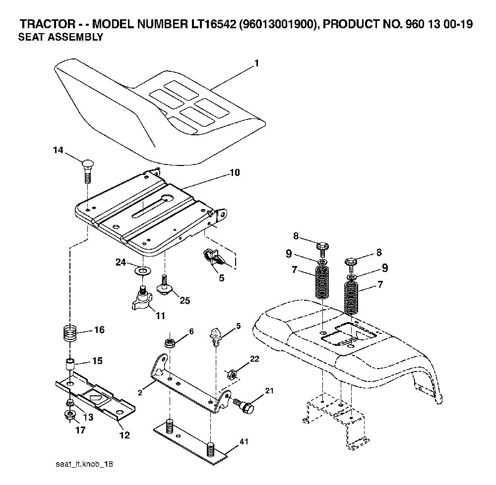 Seat Diagram and Parts List for LT16542 (96013001900)(2006-02) Husqvarna Lawn Tractor