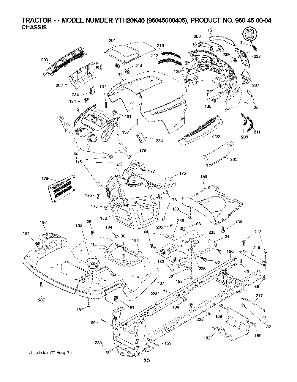 Chassis / Frame Diagram and Parts List for YTH20K4696045000405 2008-01 Husqvarna Lawn Tractor
