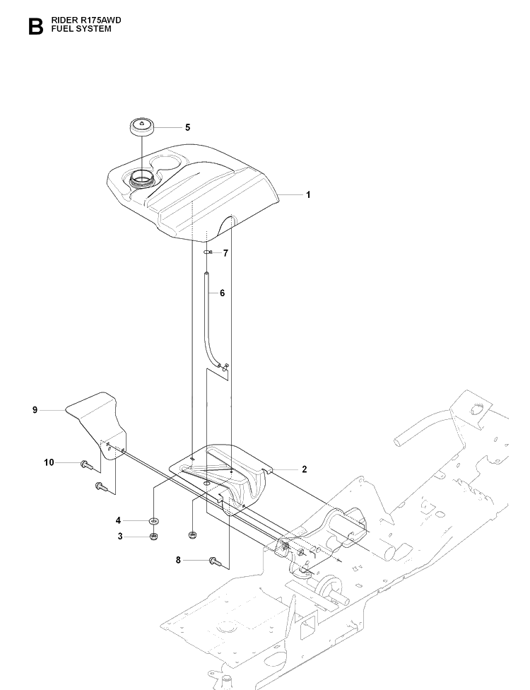 Fuel System Diagram and Parts List for RIDER175AWD (965105001)(2009-04) Husqvarna Lawn Mower