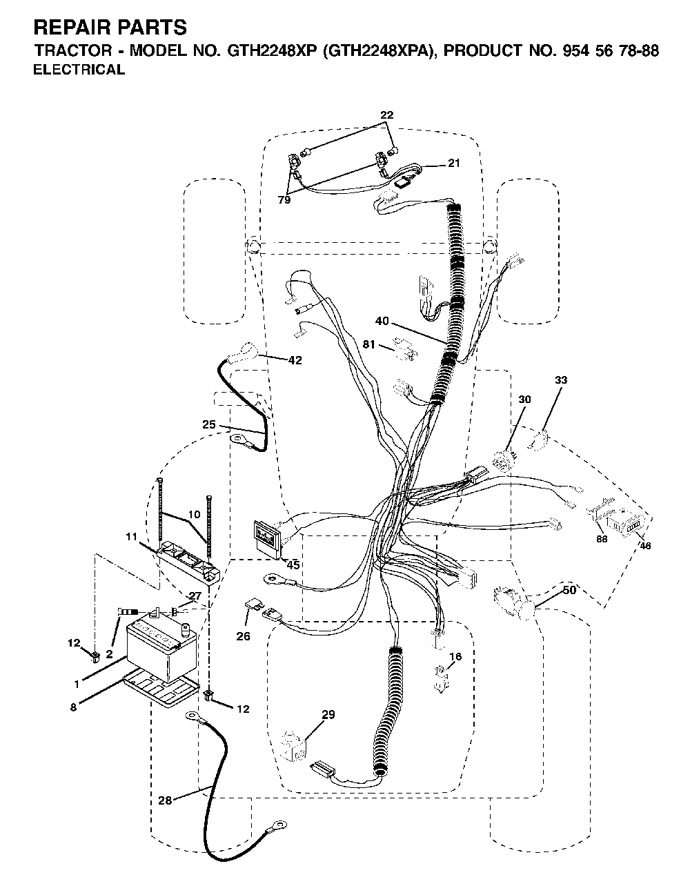 Electrical Diagram and Parts List for GTH2248XP (GTH2248 XPA, 954567888)(2002-01) Husqvarna Lawn Tractor