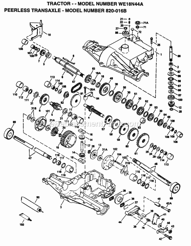 Peerless Transaxle Diagram and Parts List for WE18N44A 1995 Husqvarna Lawn Tractor