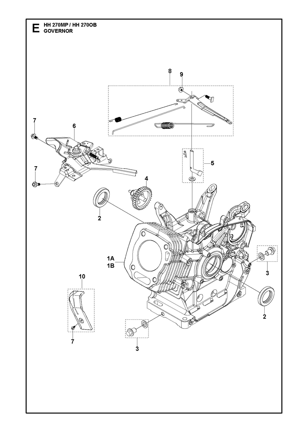 Governor Diagram and Parts List for HH270MP OB Husqvarna Engine