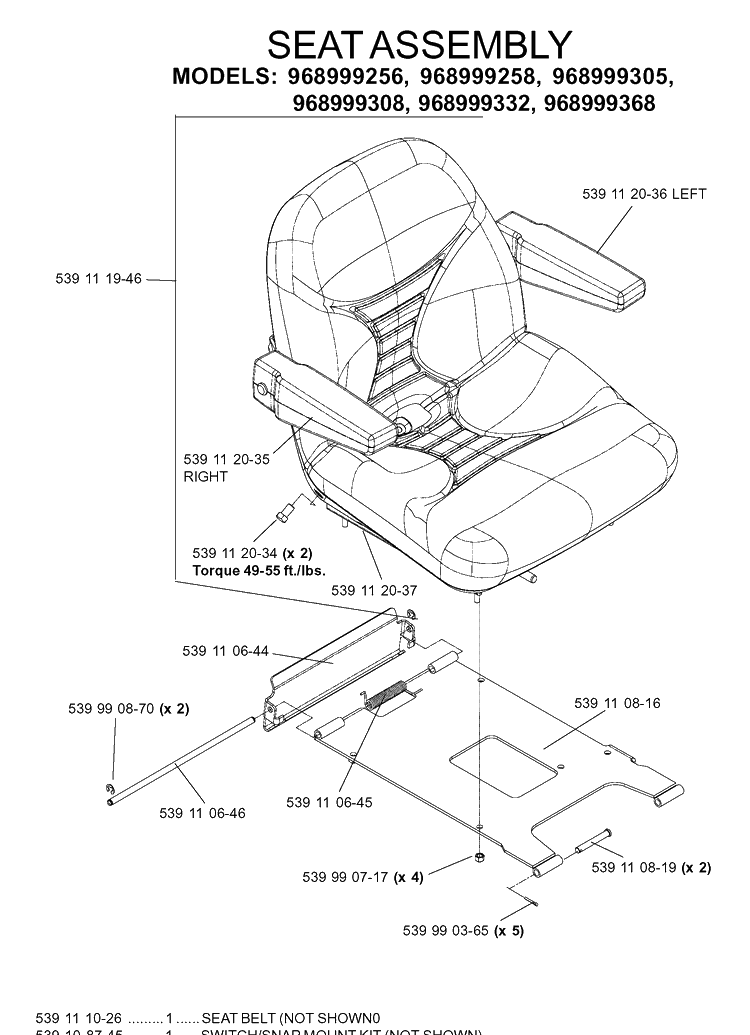 Seat Diagram and Parts List for IZ5223 (968999258)(2005-12) Husqvarna Lawn Mower