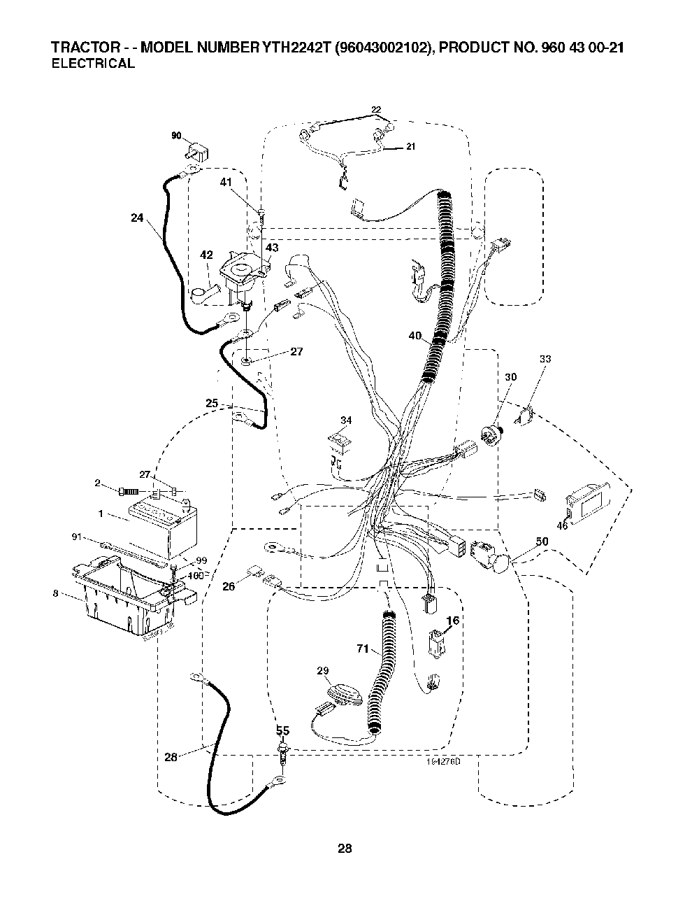 Electrical Diagram and Parts List for YTH2242T96043002102 2008-01 Husqvarna Lawn Tractor