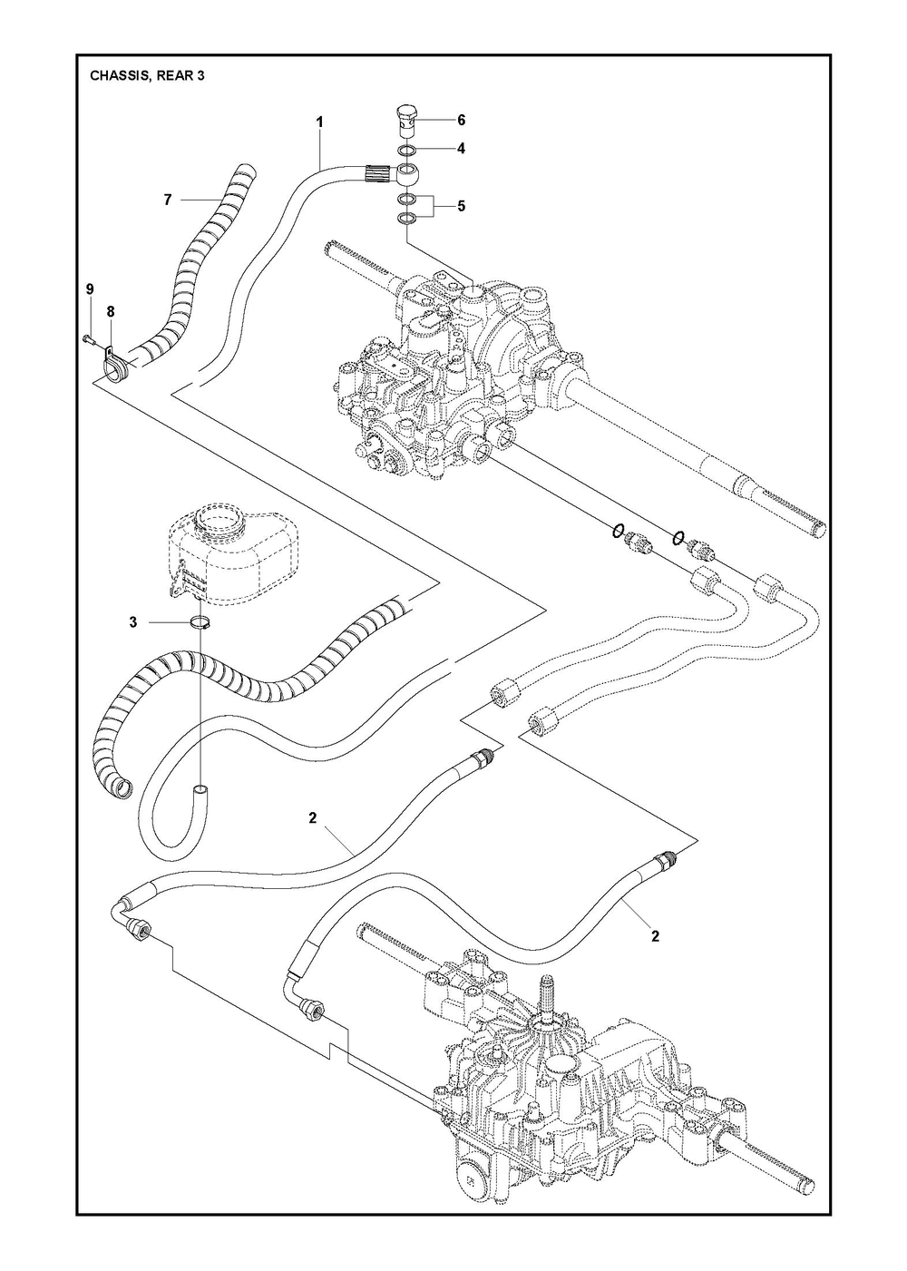 Chassis Rear Diagram and Parts List for R316TSXAWD 2022 Husqvarna Lawn Tractor