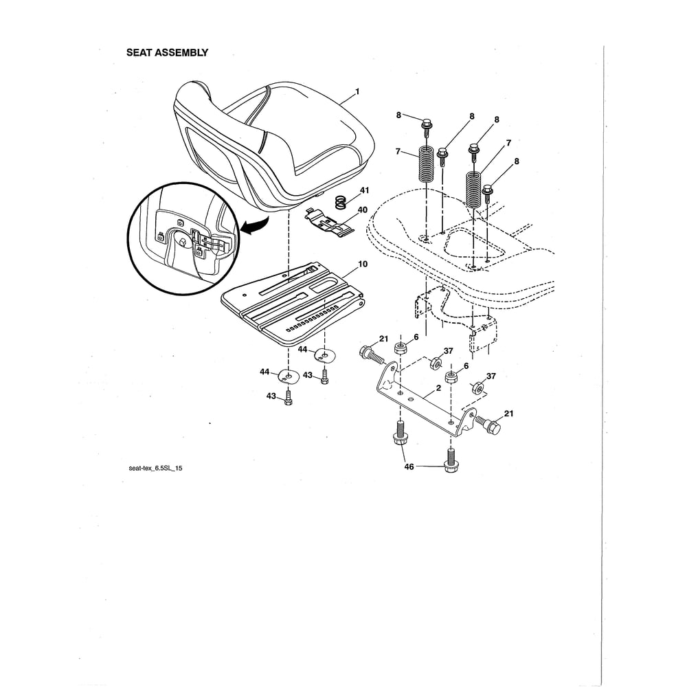Seat Assembly Diagram and Parts List for 96043026100  Husqvarna Lawn Tractor