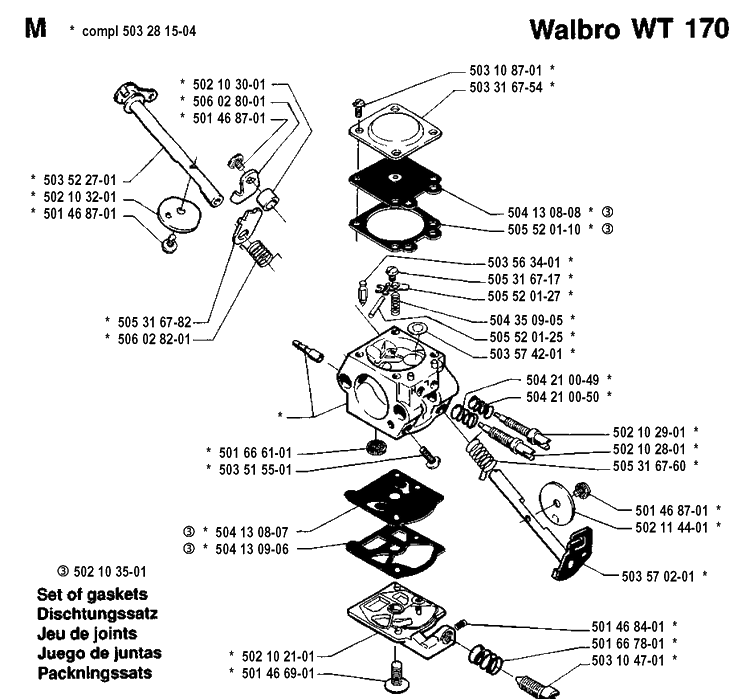 Carburetor Details Diagram and Parts List for 55 19900100001-19914000000 Husqvarna Chainsaw