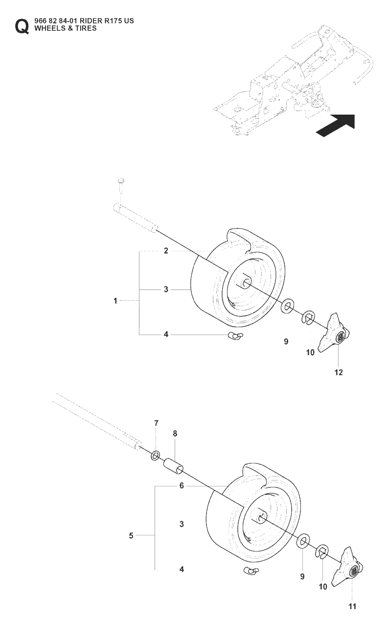 Wheels And Tires Diagram and Parts List for R175 (966828401)(2008-05) Husqvarna Lawn Tractor