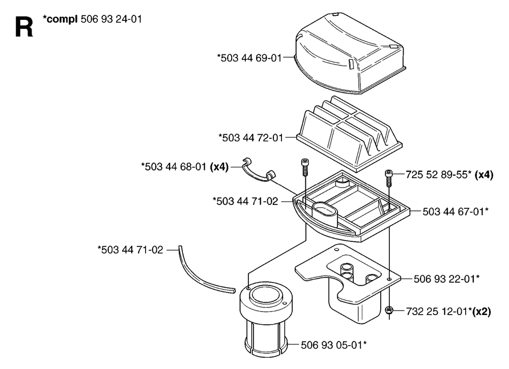 Air Filter Diagram and Parts List for PF21 (965097001)(2007-03) Husqvarna Lawn Tractor