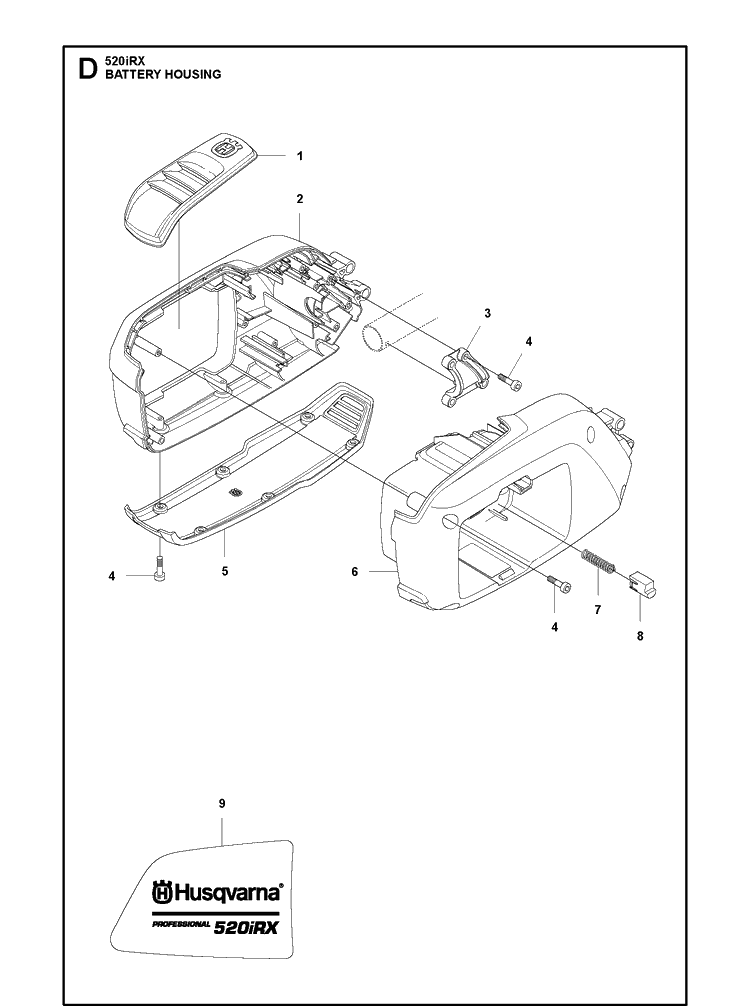 Housing Diagram and Parts List for 520IRX  Husqvarna Brush Cutter
