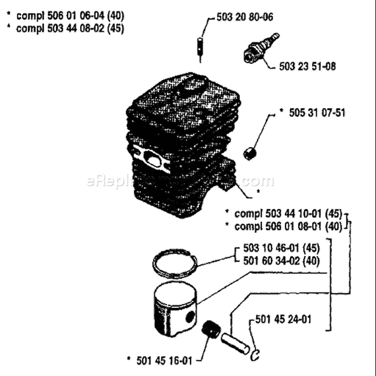 Page J Diagram and Parts List for 40 1987-01 Husqvarna Chainsaw