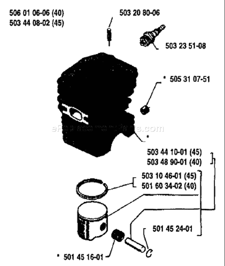 Page J Diagram and Parts List for 45 1988-02 Husqvarna Chainsaw