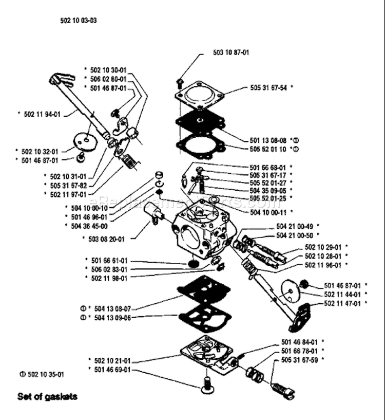 Page B Diagram and Parts List for 45 1988-02 Husqvarna Chainsaw