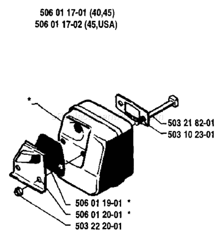 Page H Diagram and Parts List for 45 1988-02 Husqvarna Chainsaw