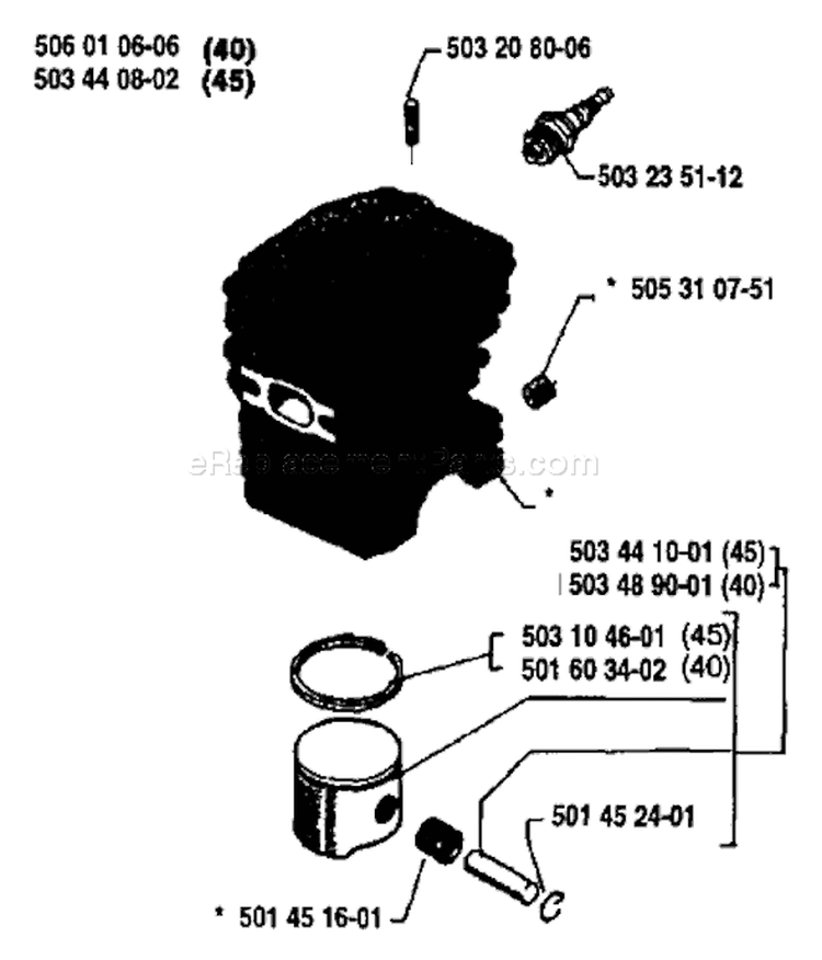 Page J Diagram and Parts List for 45 1988-05 Husqvarna Chainsaw