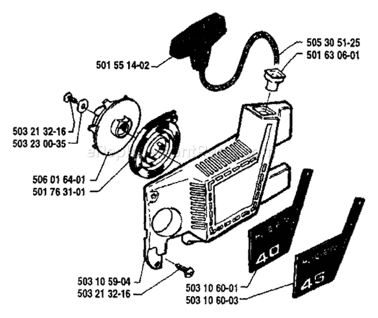 Page K Diagram and Parts List for 45 1988-05 Husqvarna Chainsaw