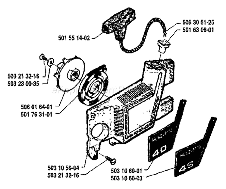 Page K Diagram and Parts List for 45 1989-06 Husqvarna Chainsaw