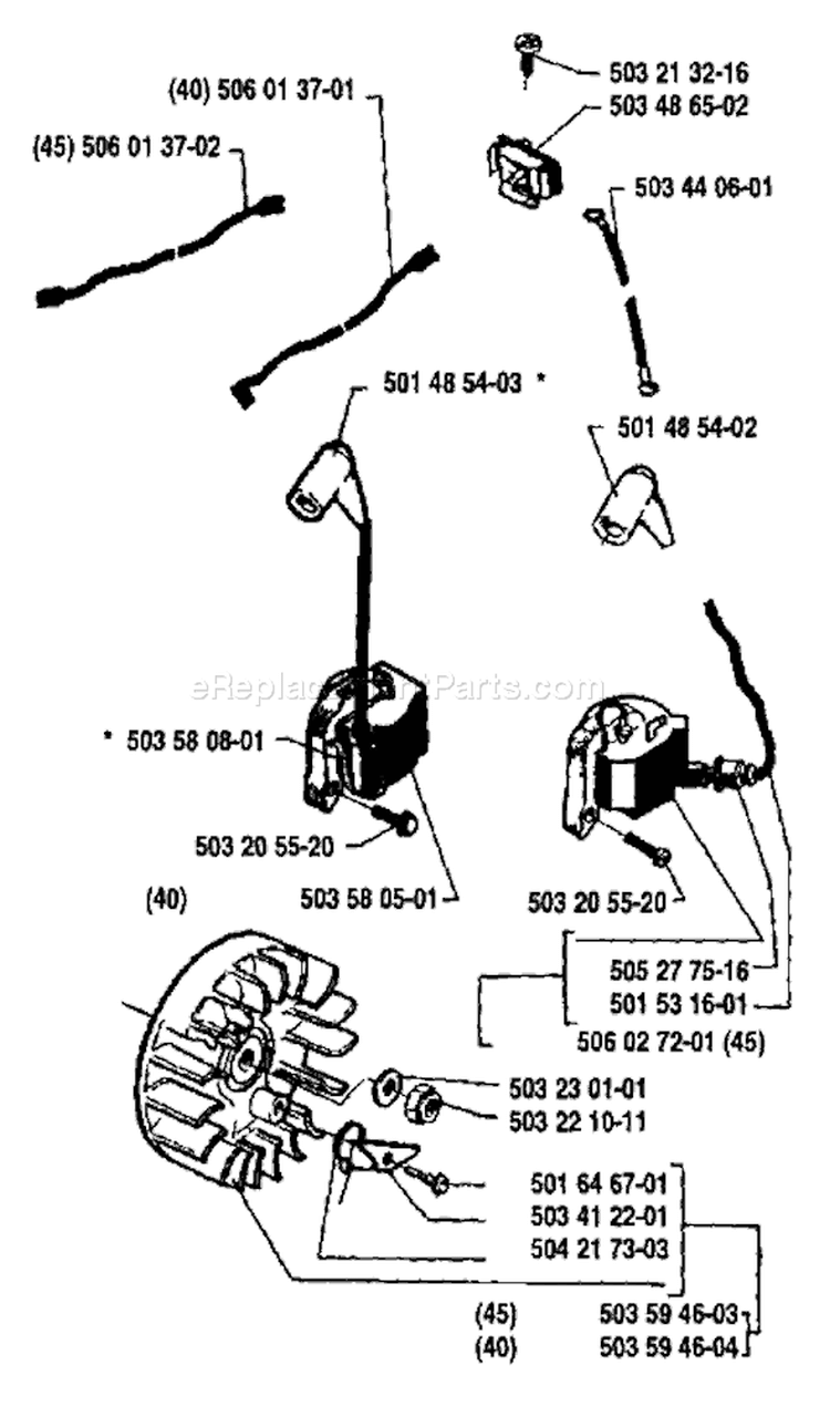 Page G Diagram and Parts List for 45 1989-06 Husqvarna Chainsaw