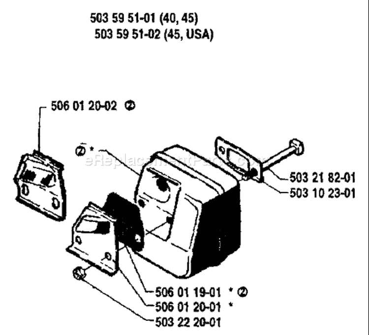 Page H Diagram and Parts List for 45 1989-06 Husqvarna Chainsaw