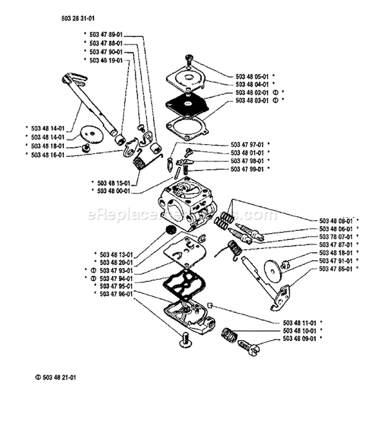 Page B Diagram and Parts List for 45 1991-06 Husqvarna Chainsaw