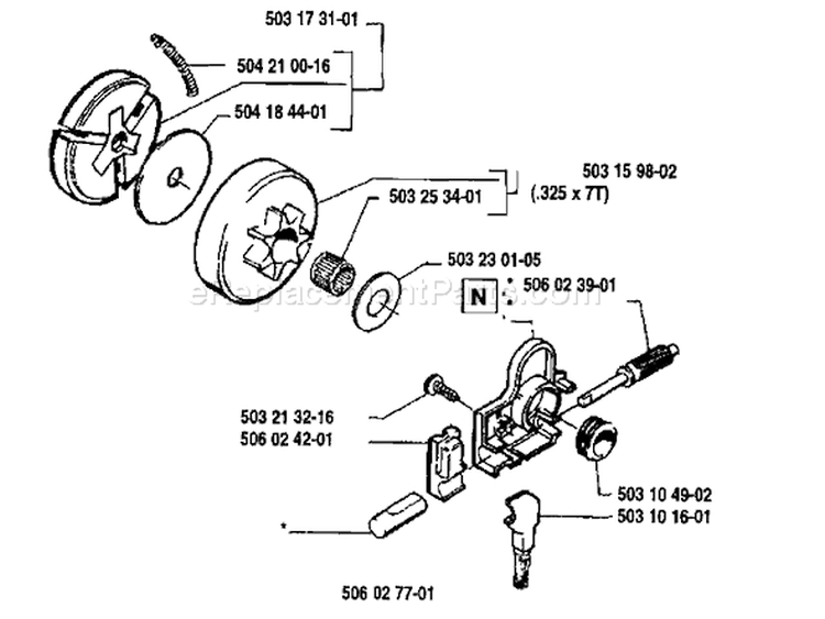 Page H Diagram and Parts List for 45 1991-06 Husqvarna Chainsaw