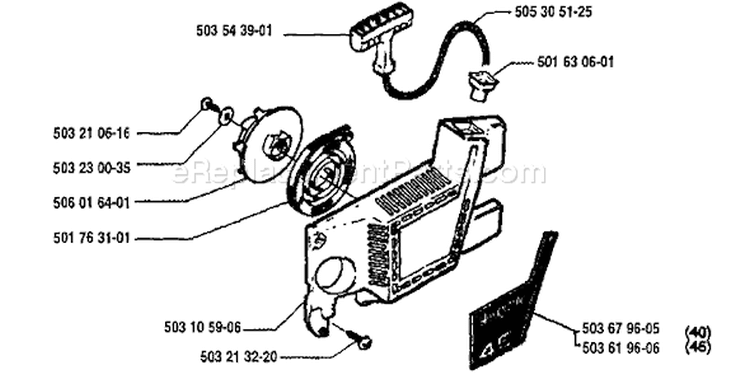 Page K Diagram and Parts List for 45 1995-06 Husqvarna Chainsaw