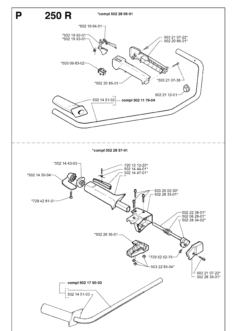 Handle And Controls Diagram and Parts List for 250RX 19973100001-Current Husqvarna Brush Cutter