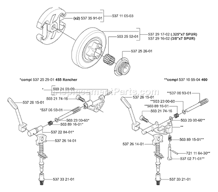 Page D Diagram and Parts List for 455 2006-02 Husqvarna Chainsaw