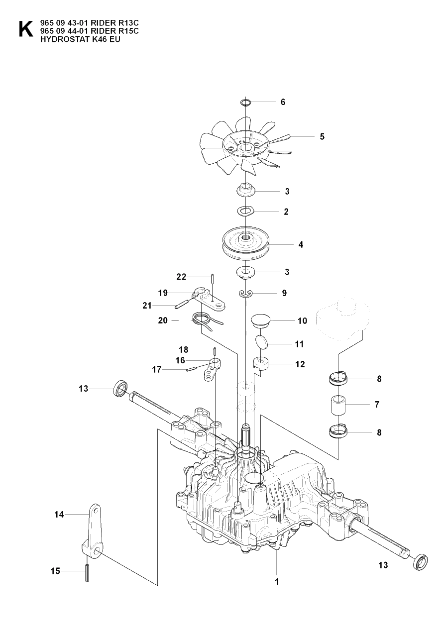 Transmission 3 Diagram and Parts List for R13C (965094301)(2007-01) Husqvarna Lawn Tractor