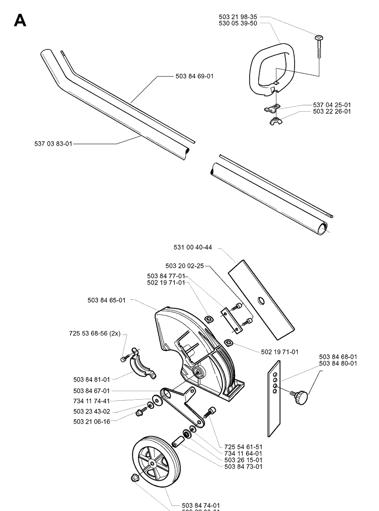 Shaft And Handle Diagram and Parts List for 322E 19994000001-20010100000 Husqvarna Edger