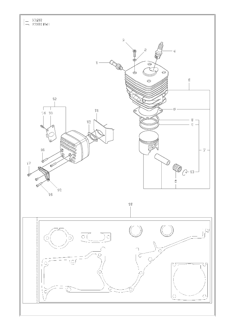 Cylinder, Piston And Muffler Diagram and Parts List for K1260 (K1260 Rail)(2010-10) Husqvarna Table Saw Accessories