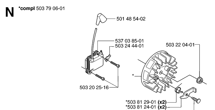 Ignition System Diagram and Parts List for 235RII  Husqvarna Brush Cutter