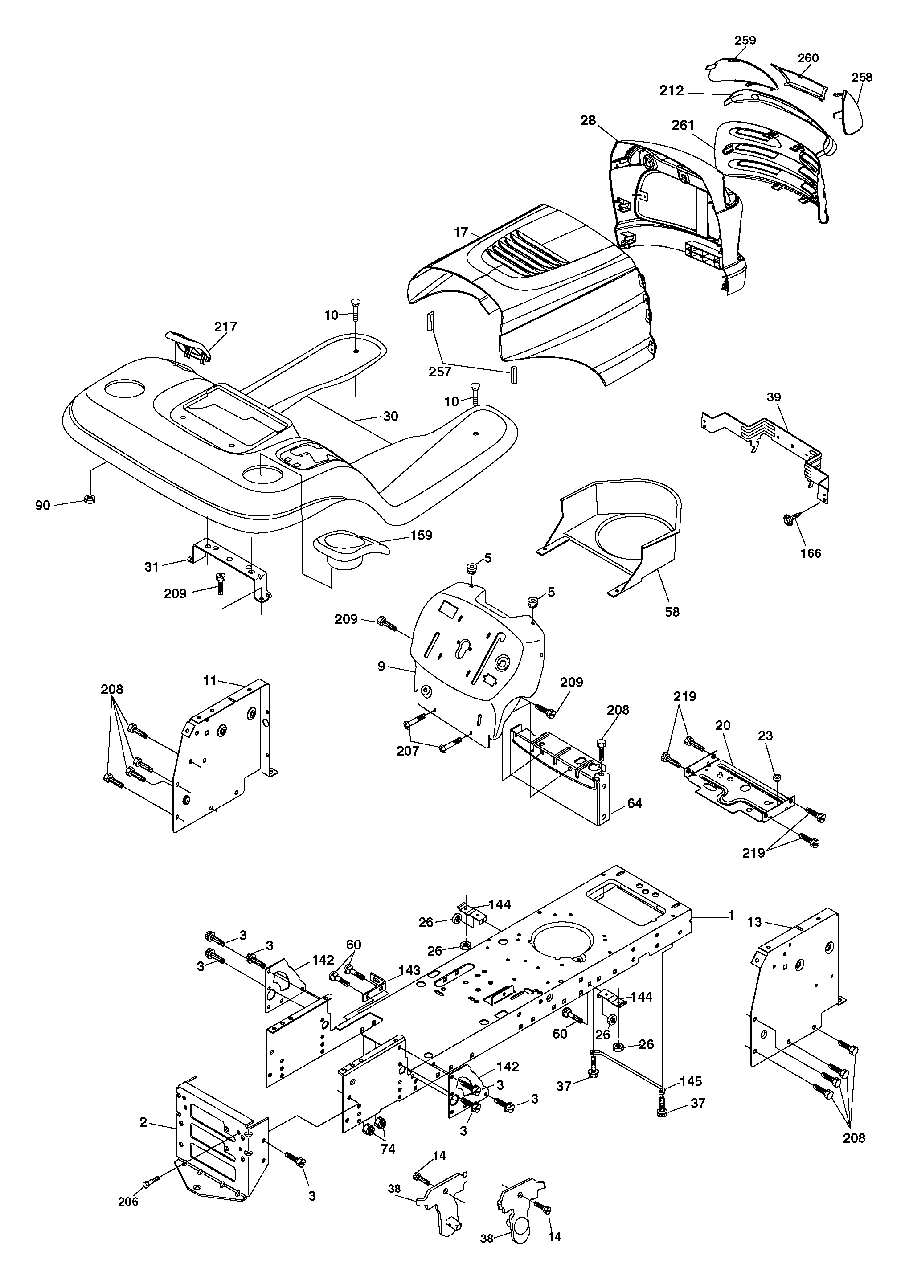 Chassis And Enclosures Diagram and Parts List for YTH1342XP (954569332-A)(2003-03) Husqvarna Lawn Tractor