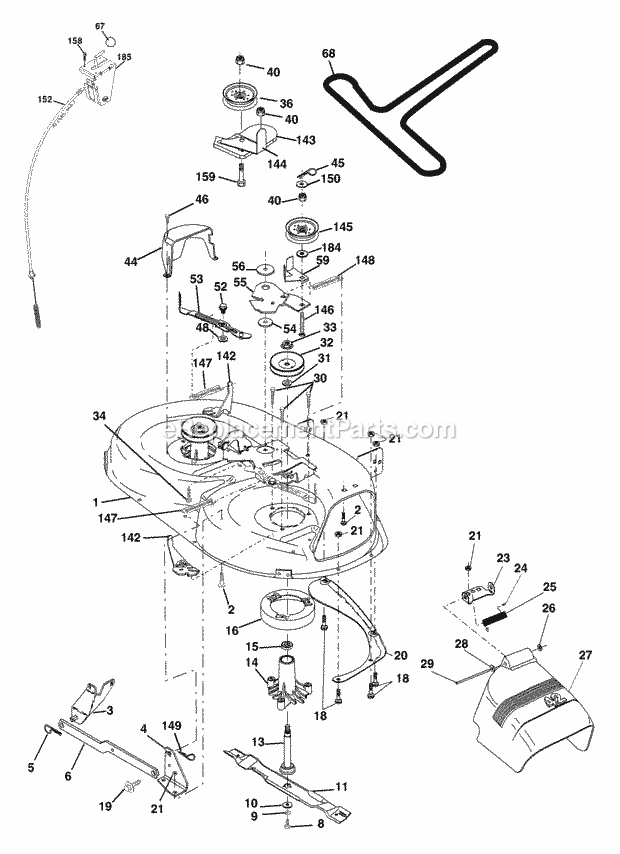 Mower Deck Diagram and Parts List for WET2242STD 2004 Husqvarna Lawn Tractor