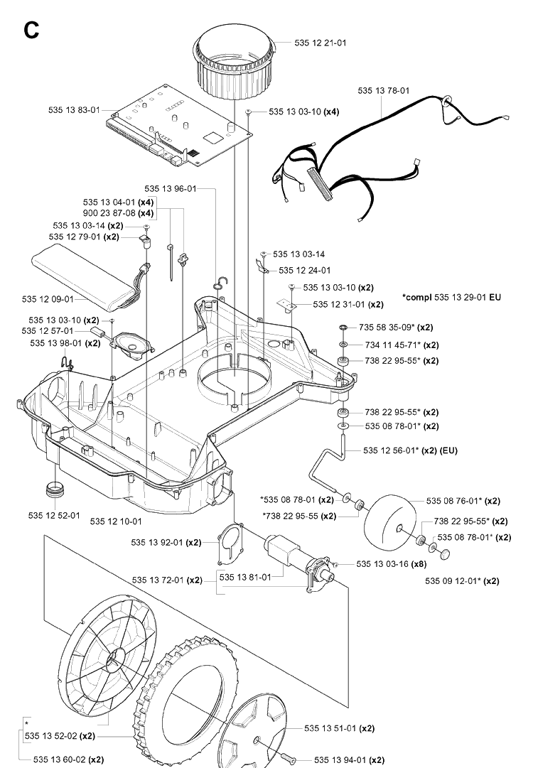 Chassis Lower Diagram and Parts List for G1 1998-2003 Husqvarna Lawn Mower
