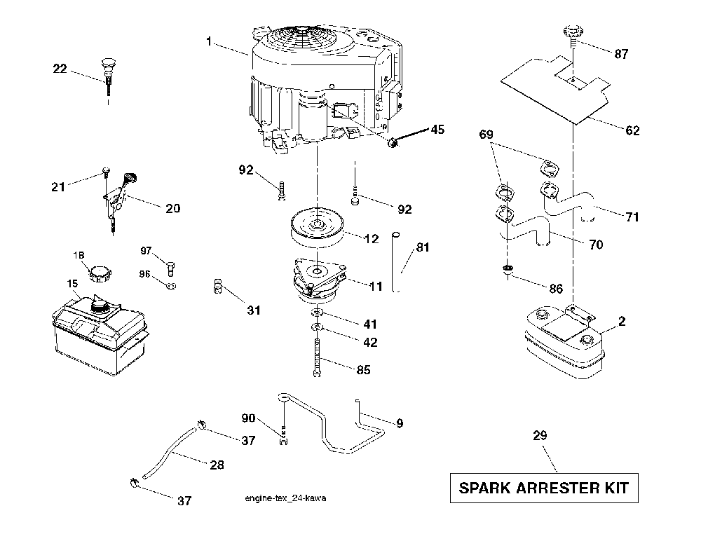 Engine Diagram and Parts List for LTH1842TWIN (96041005300, 960410053)(2007-03) Husqvarna Lawn Tractor