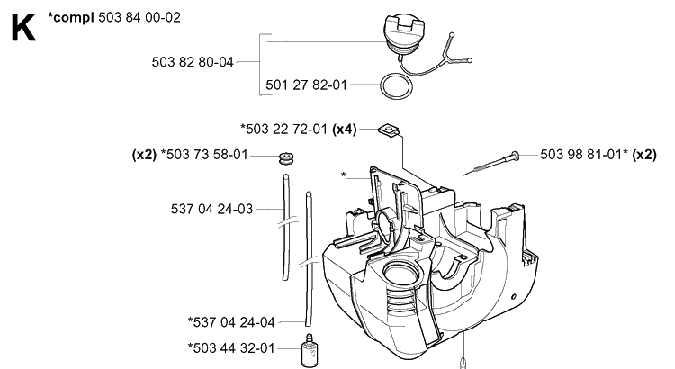 Crankcase Diagram and Parts List for 232L 20060100001-20070100000 Husqvarna Edger