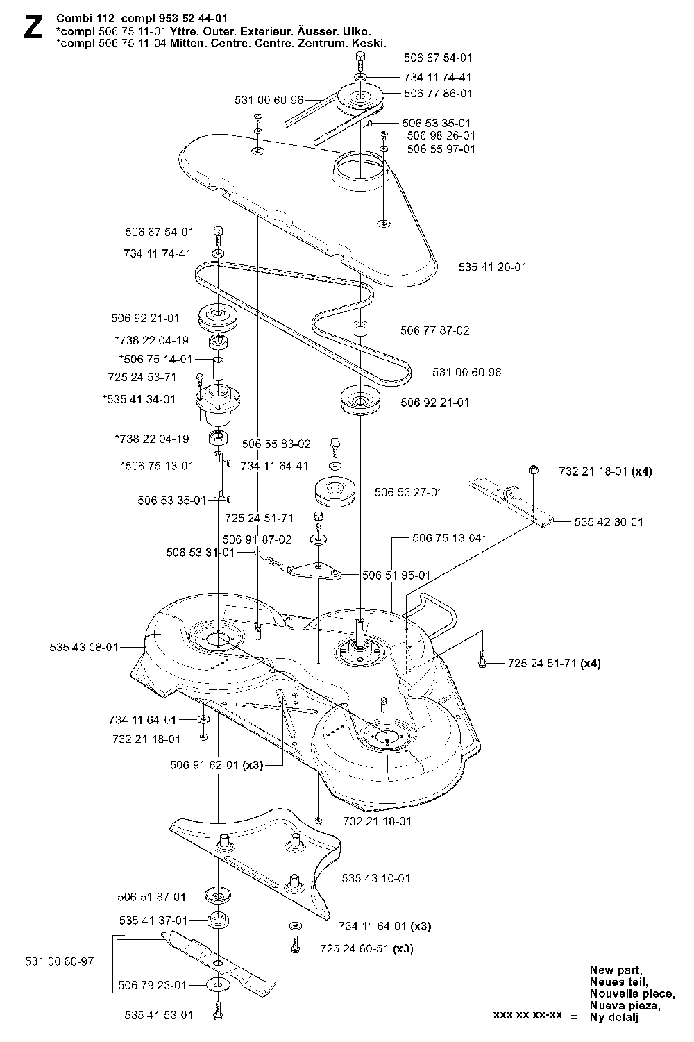 44/112cm Cutting Deck Diagram and Parts List for RIDERPRO18 (953521901)(2004-01) Husqvarna Lawn Tractor