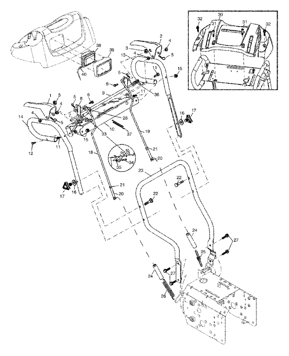 Handles Diagram and Parts List for 1027STE (954633545-A)(2003-07) Husqvarna Snow Blower