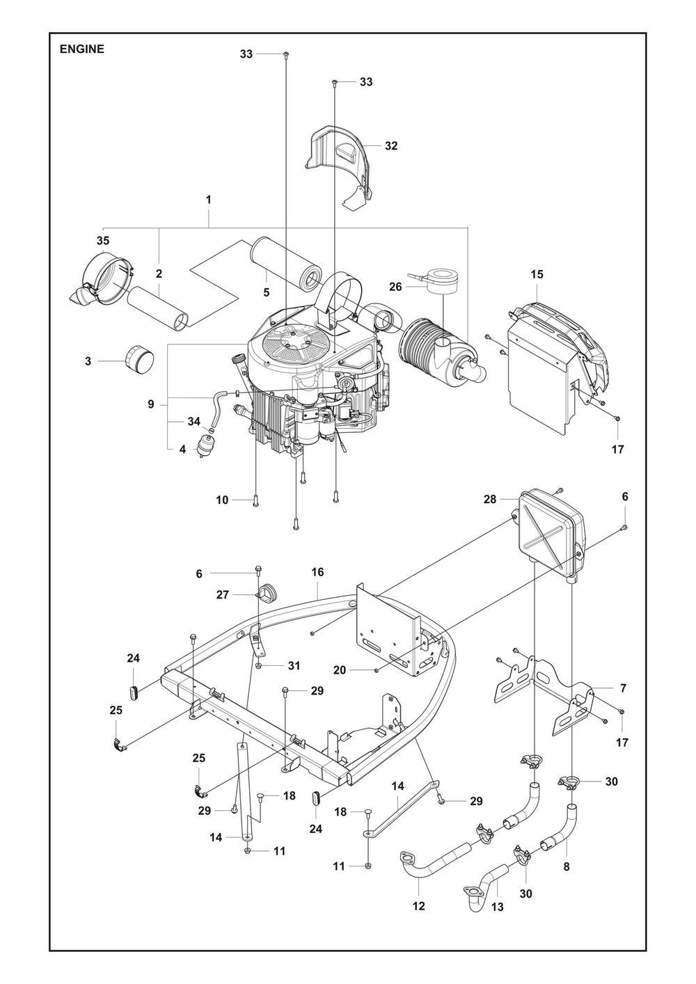 Engine Diagram and Parts List for P524XREFI  Husqvarna Lawn Tractor