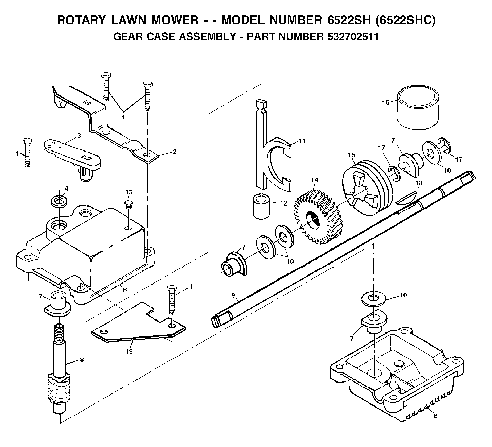 Gear Case Diagram and Parts List for 6522SHC (954222718, 532702511)(2001-11) Husqvarna Lawn Mower