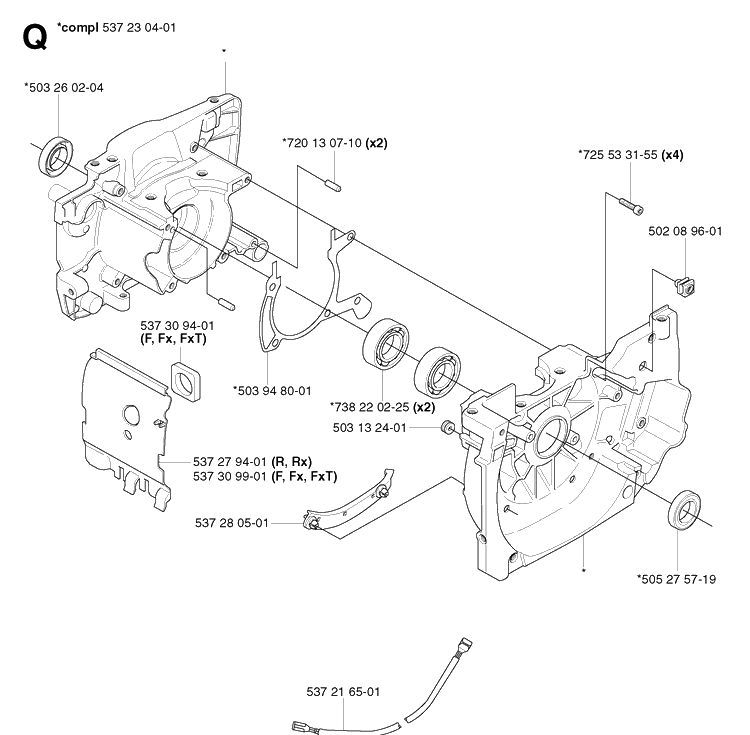 Crankcase Diagram and Parts List for 343R 20031800001-20043100000 Husqvarna Brush Cutter