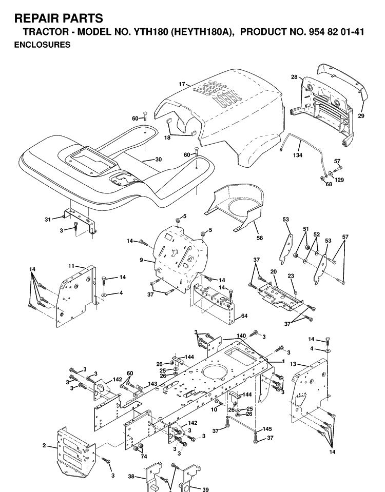Chassis And Enclosures Diagram and Parts List for YTH180 (HEYTH180A)(1998-12) Husqvarna Lawn Tractor