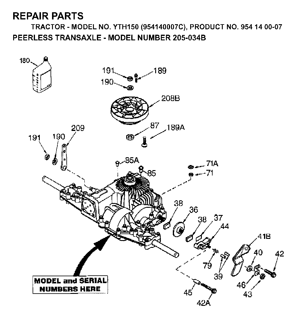 Transmission Diagram and Parts List for YTH150 (954140007C, 954140007)(1997-01) Husqvarna Lawn Tractor