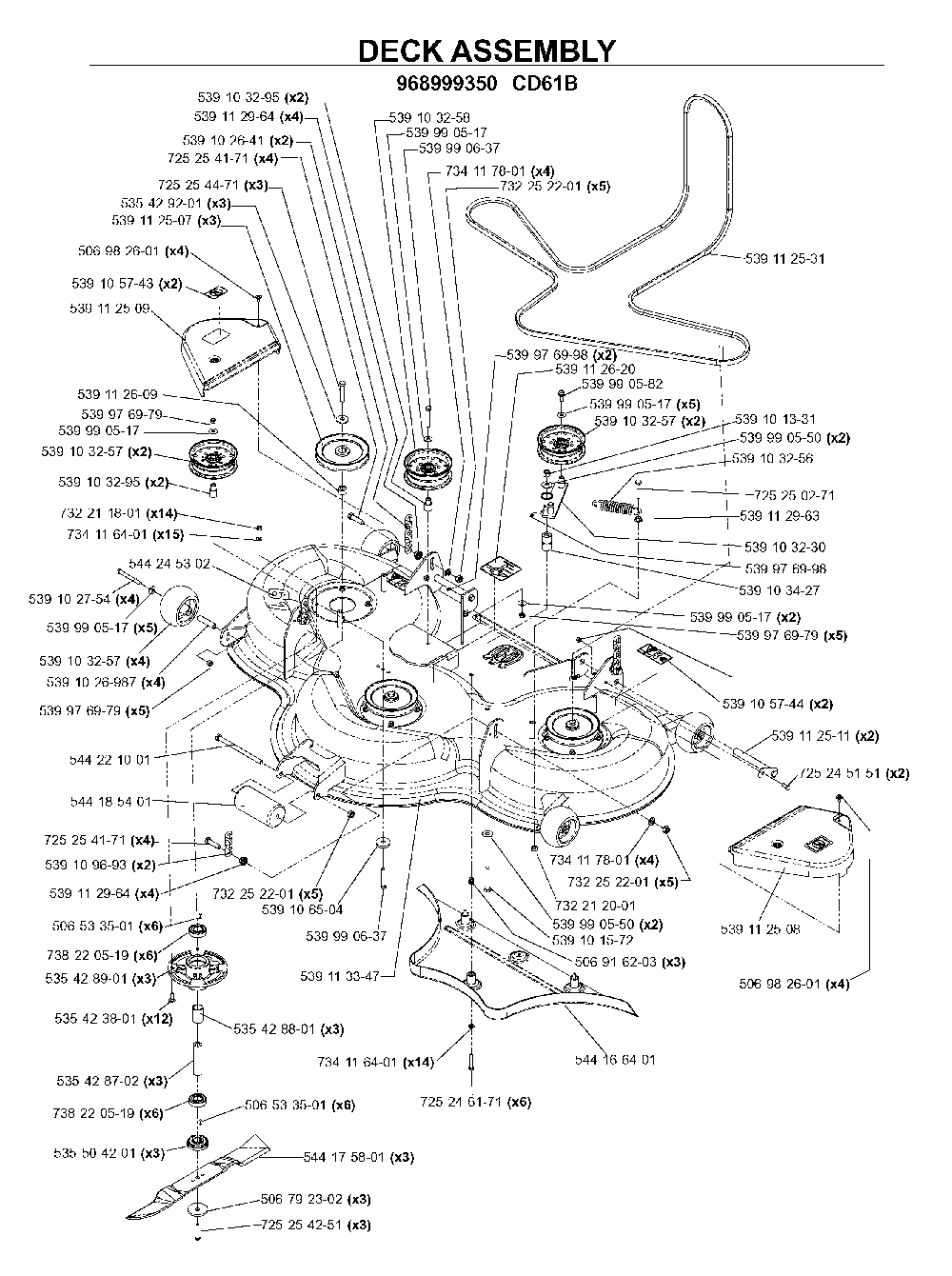 Mower Deck / Cutting Deck Diagram and Parts List for BZ34C (968999316)(2006-04) Husqvarna Lawn Tractor