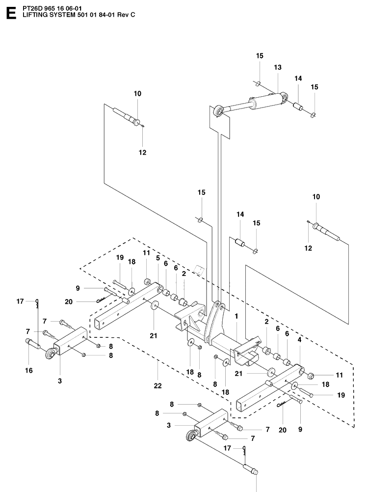 Mower Lift / Deck Lift Diagram and Parts List for PT26D (965160601)(2008-03) Husqvarna Lawn Mower