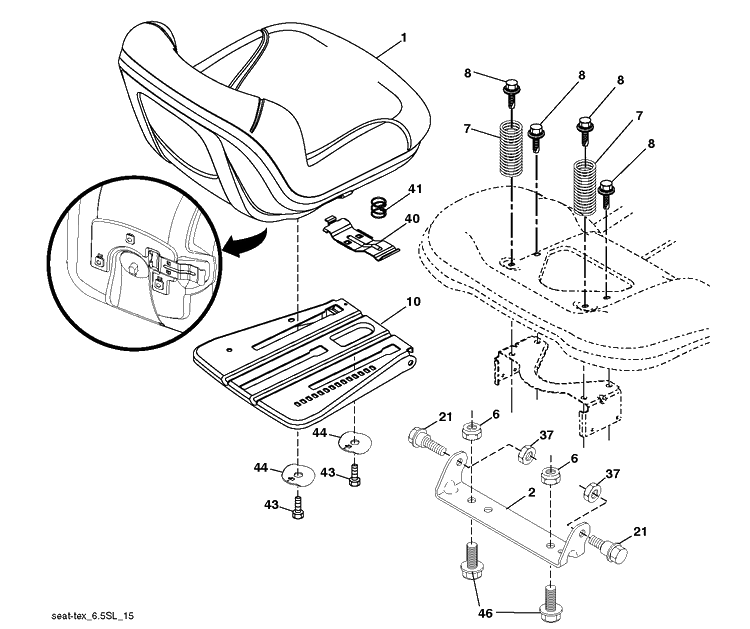 Seat Diagram and Parts List for TS138M (96041042000)(2018-07) Husqvarna Lawn Tractor
