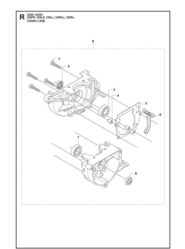 Crankcase Diagram and Parts List for 335FR  Husqvarna Brush Cutter