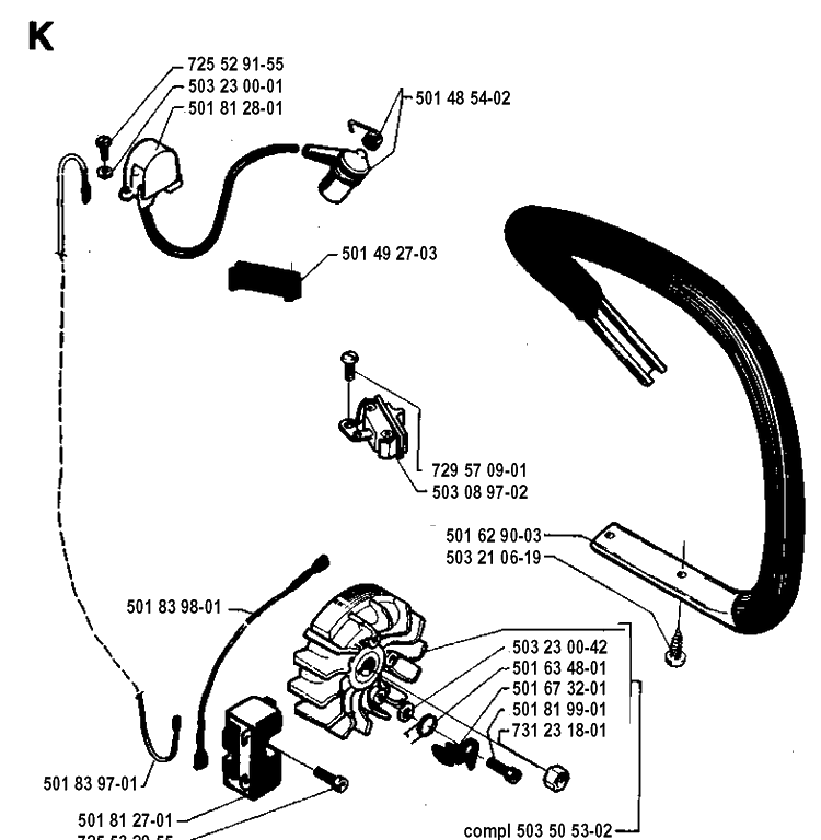 Electrical Diagram and Parts List for 42 19941400001-19944900000 Husqvarna Chainsaw