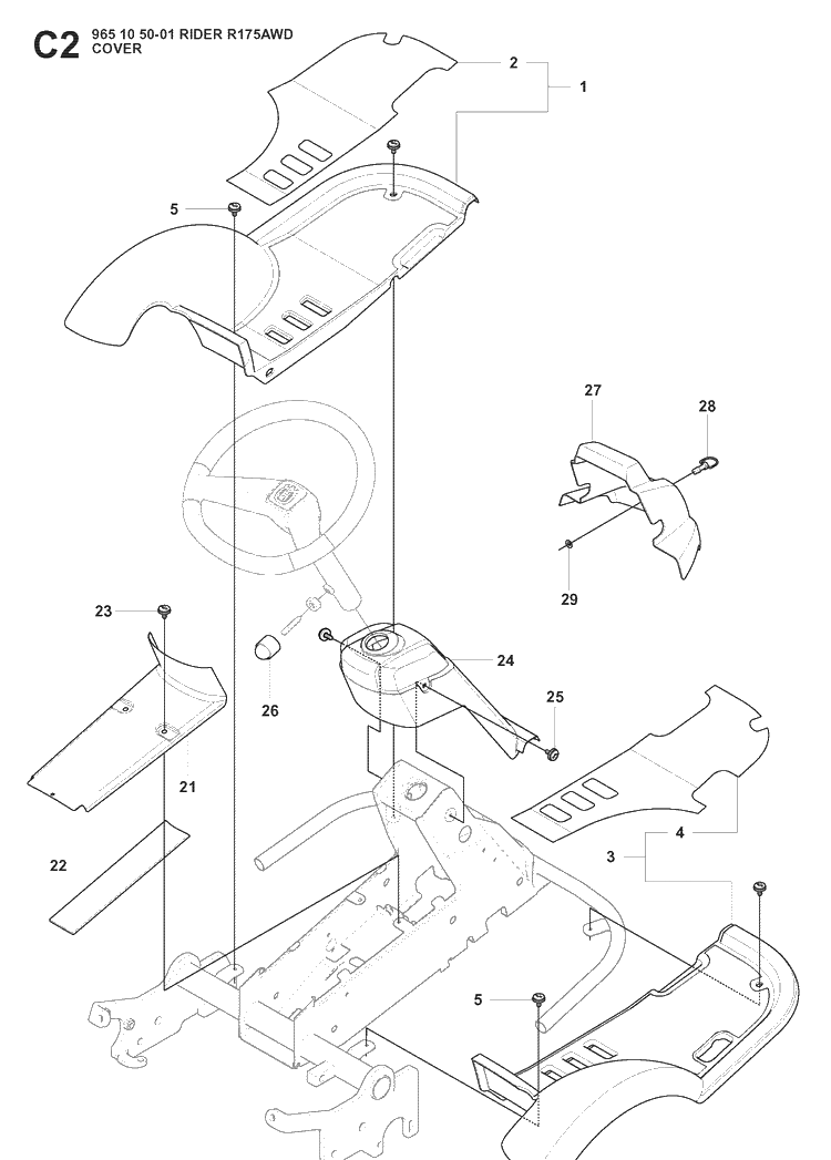 Cover 2 Diagram and Parts List for RIDER175AWD (965105001)(2008-06) Husqvarna Lawn Mower